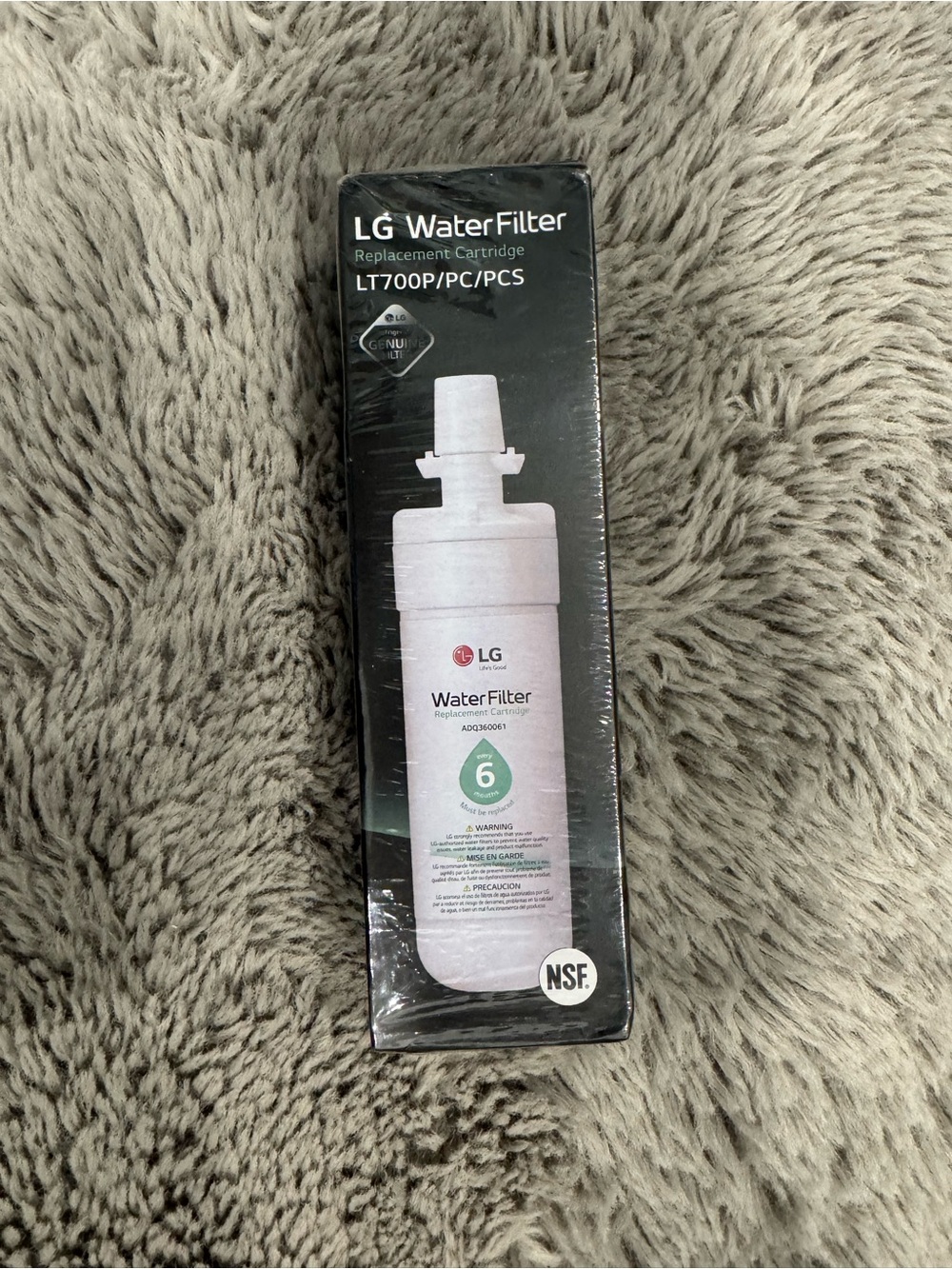 LG Water Filter Cartridge in White with Green Accents